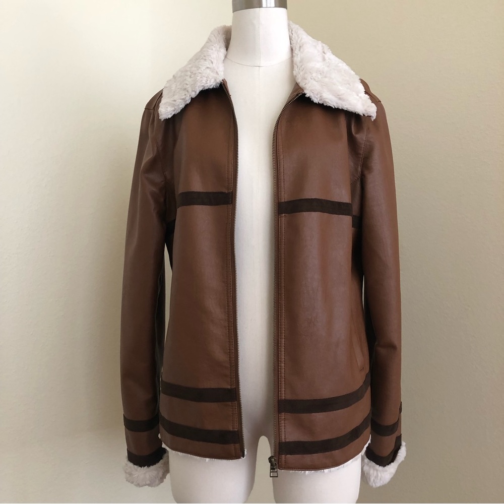 Pleather Jacket with Faux Fur Collar